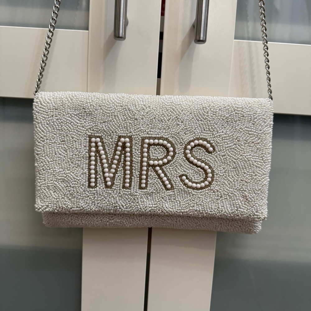 MRS White Beaded Clutch